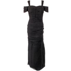 Eleanora Garnett Black Shirred Chiffon Evening Gown w/ Bow