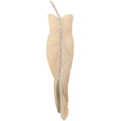Elizabeth Mason Couture Draped Nude Jersey Gown w. Rhinestone strap 4-6