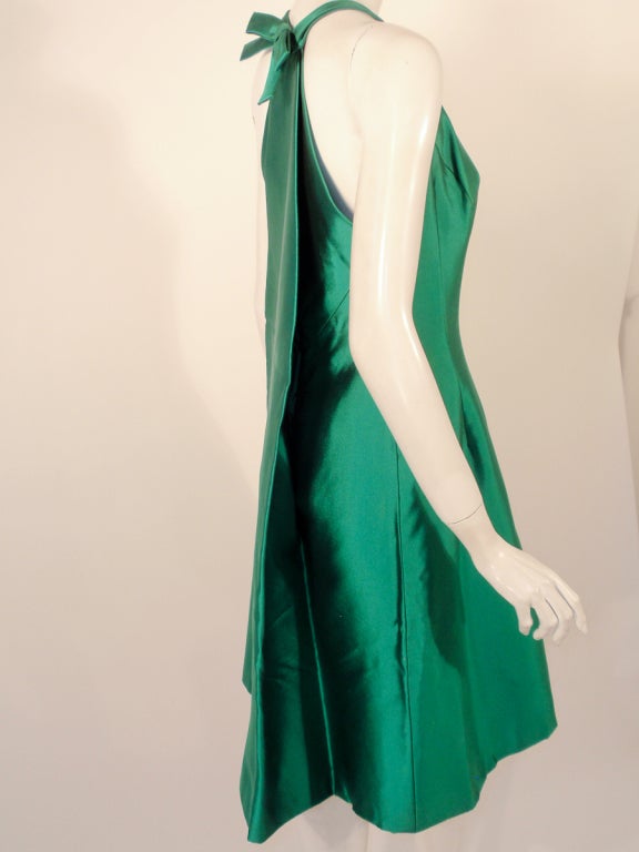Givenchy Couture Green Sleeveless Satin Cocktail Dress w/ Bow 5
