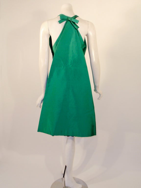 Women's Givenchy Couture Green Sleeveless Satin Cocktail Dress w/ Bow