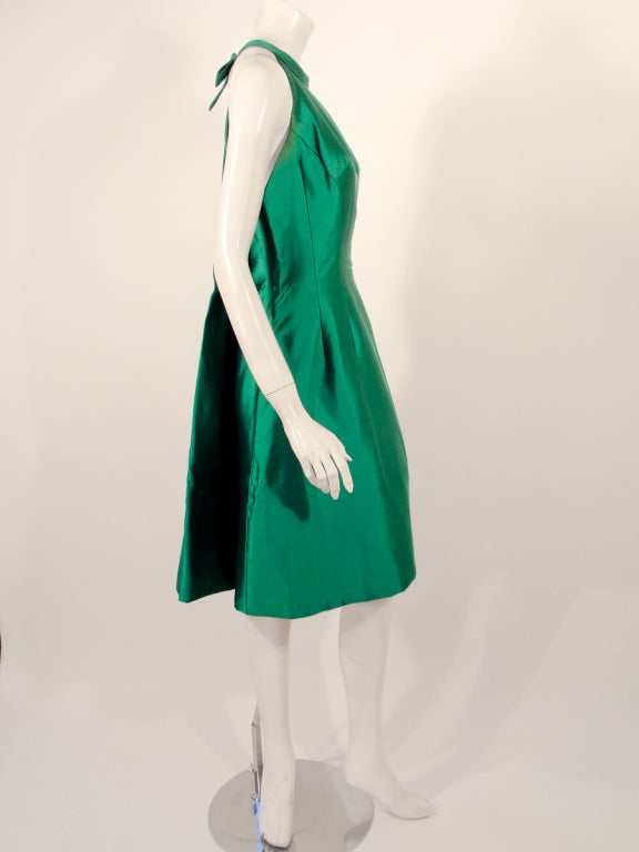 Givenchy Couture Green Sleeveless Satin Cocktail Dress w/ Bow 1