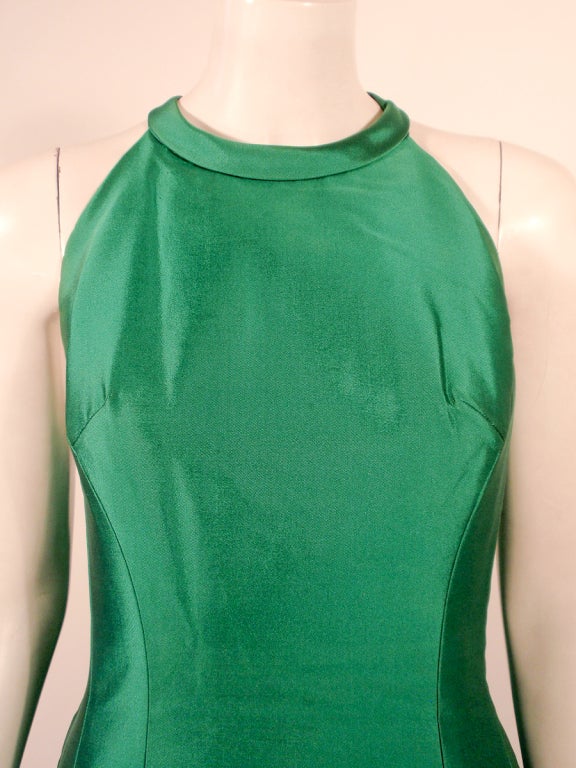 Givenchy Couture Green Sleeveless Satin Cocktail Dress w/ Bow 2