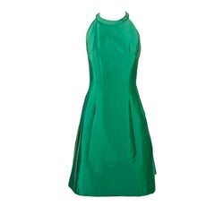 Givenchy Couture Green Sleeveless Satin Cocktail Dress w/ Bow