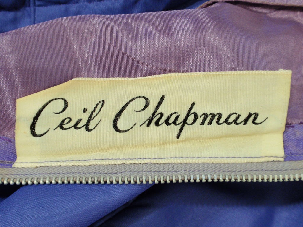 Women's Ceil Chapman Purple Vintage Cocktail Dress w/ Pleated Bodice