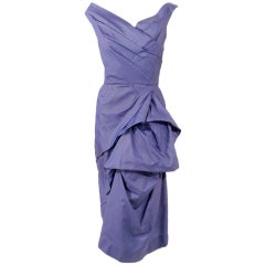 Ceil Chapman - Robe de cocktail vintage violette avec corsage plissé