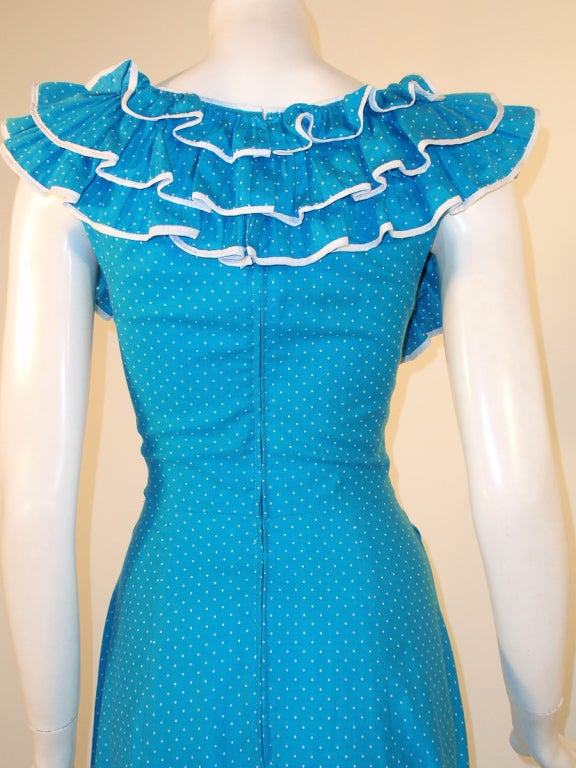 Yves Saint Laurent adapted by Alexander's Blue White Polka Dot Ruffle Gown 4 For Sale 1