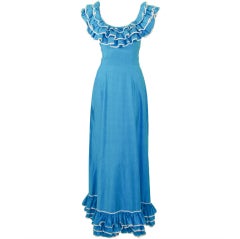 Yves Saint Laurent adapted by Alexander's Blue White Polka Dot Ruffle Gown 4 1