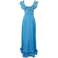 Yves Saint Laurent adapted by Alexander's Blue White Polka Dot Ruffle Gown 4