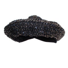 Christian Dior Chapeaux Black Woven Straw Beret w/ Velvet Band 22cm 7