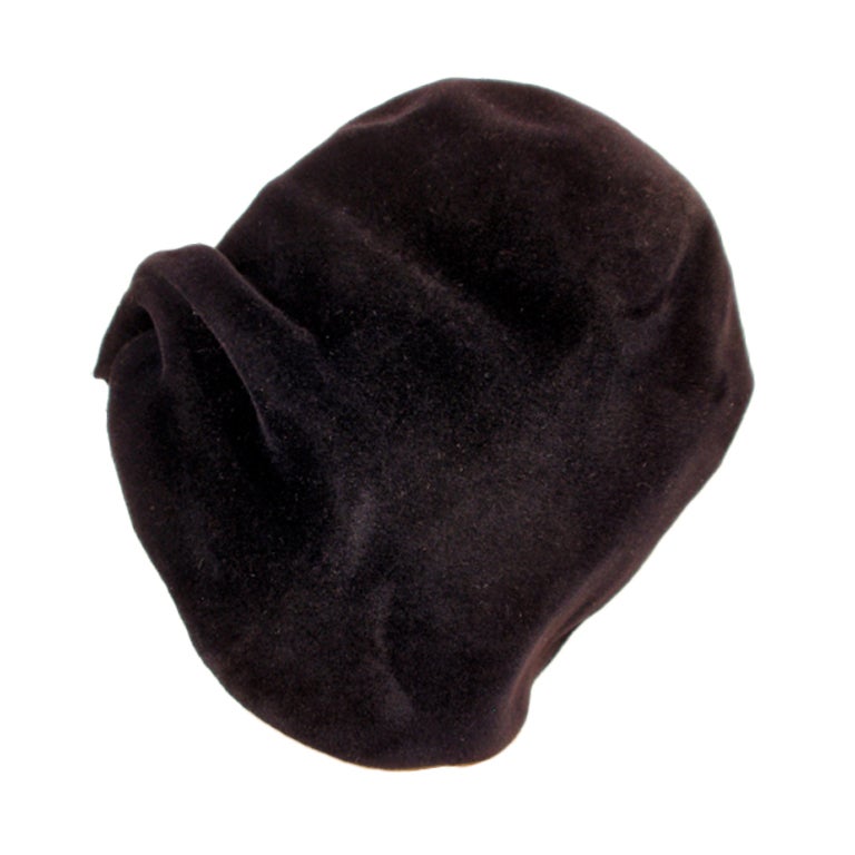 James Galanos Black Felt Cloche Hat, Turban Style For Sale