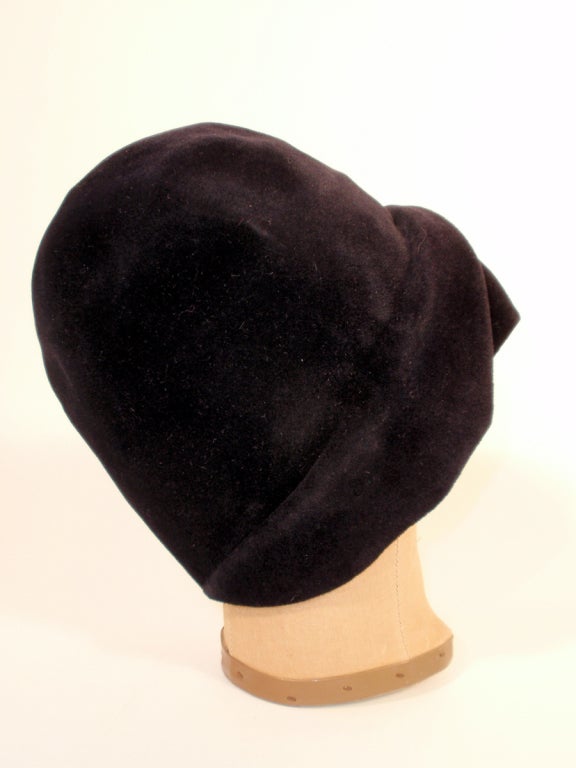 James Galanos Black Felt Cloche Hat, Turban Style For Sale 1
