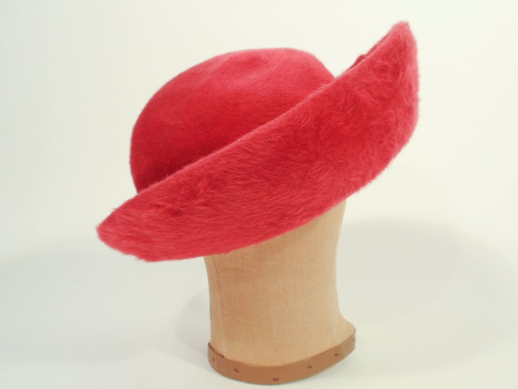 Schiaparelli Paris Pink Fur felt breton hat with Rhinestones and Tassel 1