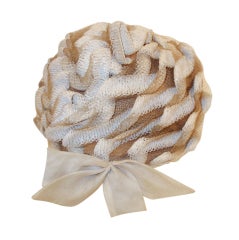 Christian Dior Chapeaux Woven Textured Net Bubble Hat w/ Bow 1960's 10