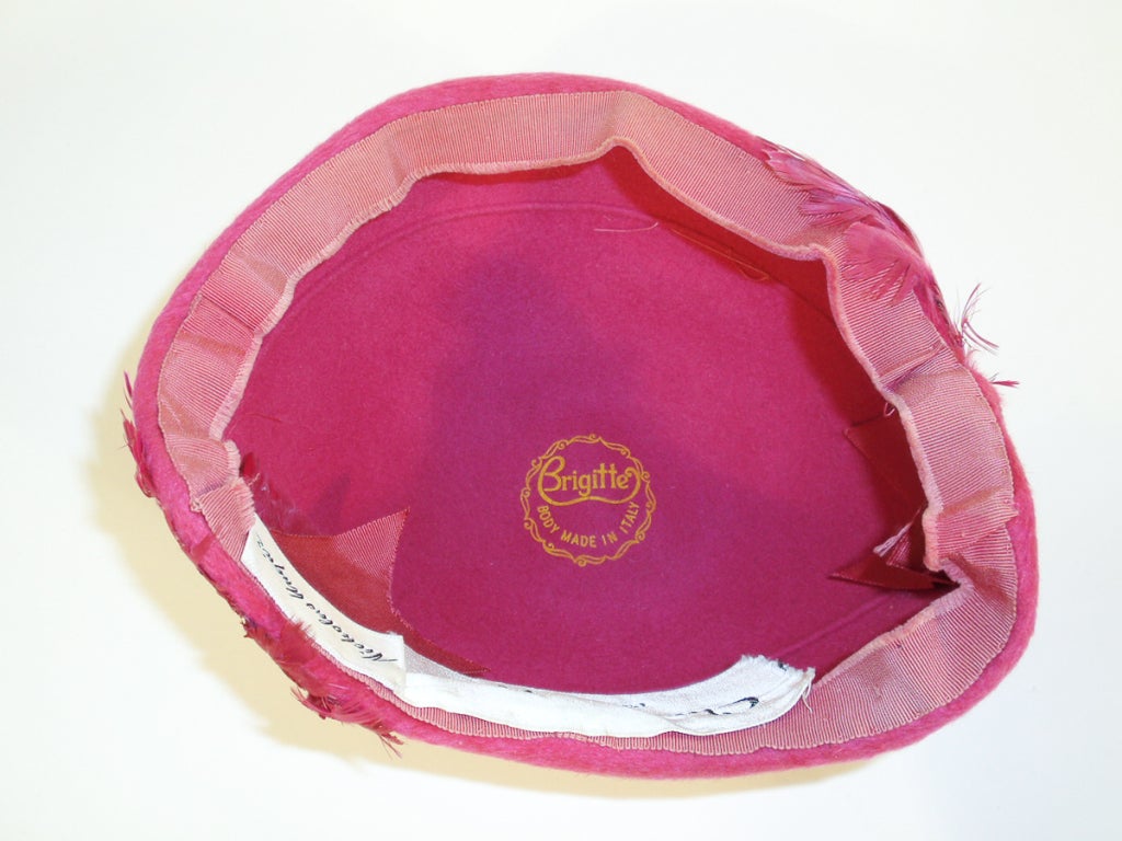 Christian Dior Chapeaux Hot Pink fur felt Cloche hat with Feather Detail at  1stDibs