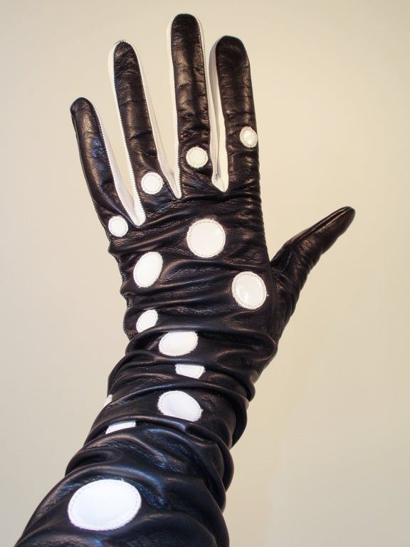 black and white polka dot gloves