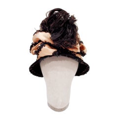 John Frederics Vintage Black Hat w. Ostrich Feathers & Nude Silk Lace Ribbon