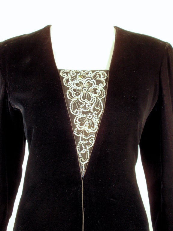Women's Valentino Night Black Velvet Dress w. Silver Rhinestone Bust & Cuff detail sz 10
