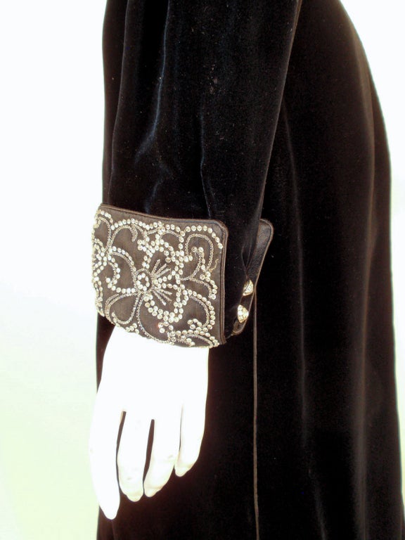 Valentino Night Black Velvet Dress w. Silver Rhinestone Bust & Cuff detail sz 10 2