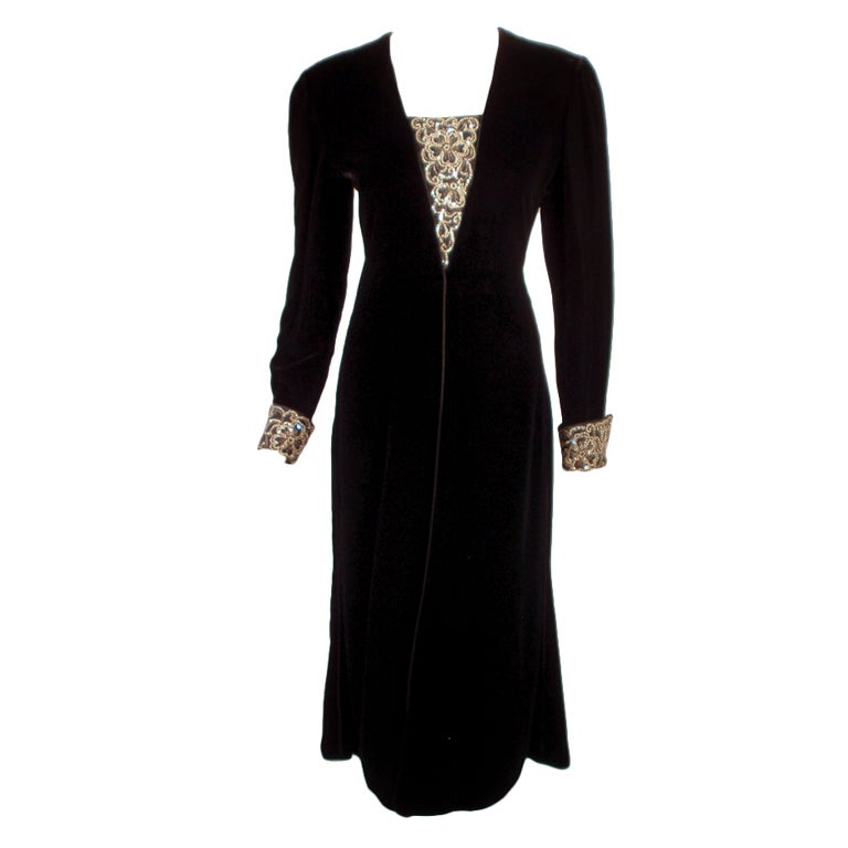 Valentino Night Black Velvet Dress w. Silver Rhinestone Bust & Cuff detail sz 10