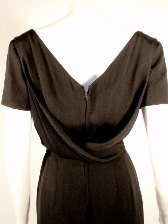 Helen Rose Vintage Black Short Sleeve Cocktail Dress w/ Tie Belt For Sale 1