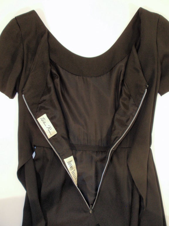 Helen Rose Vintage Black Short Sleeve Cocktail Dress w/ Tie Belt For Sale 2