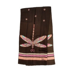 Vintage Luba Brown Silk Scarf w/ Multi-Color Dragonfly Print