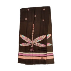 Luba Brown Silk Scarf w/ Multi-Color Dragonfly Print