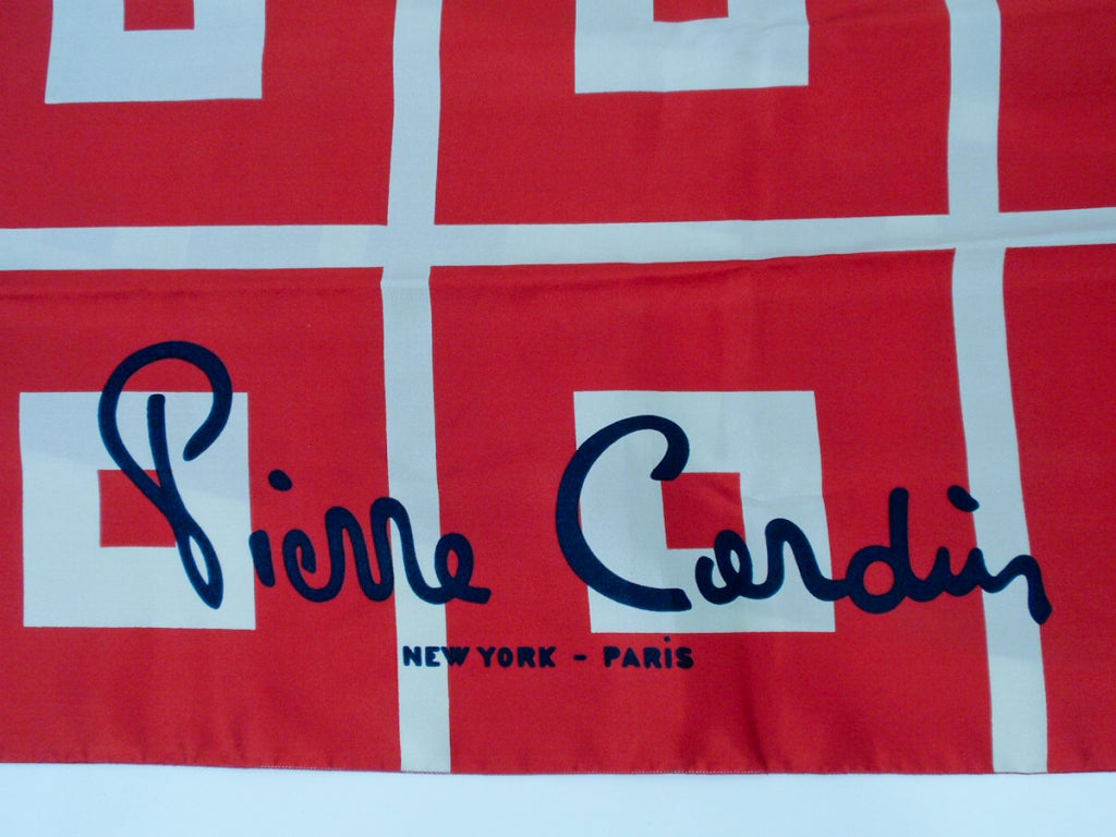 Women's Pierre Cardin Red & Gray Silk Scarf w/ Signature Logo