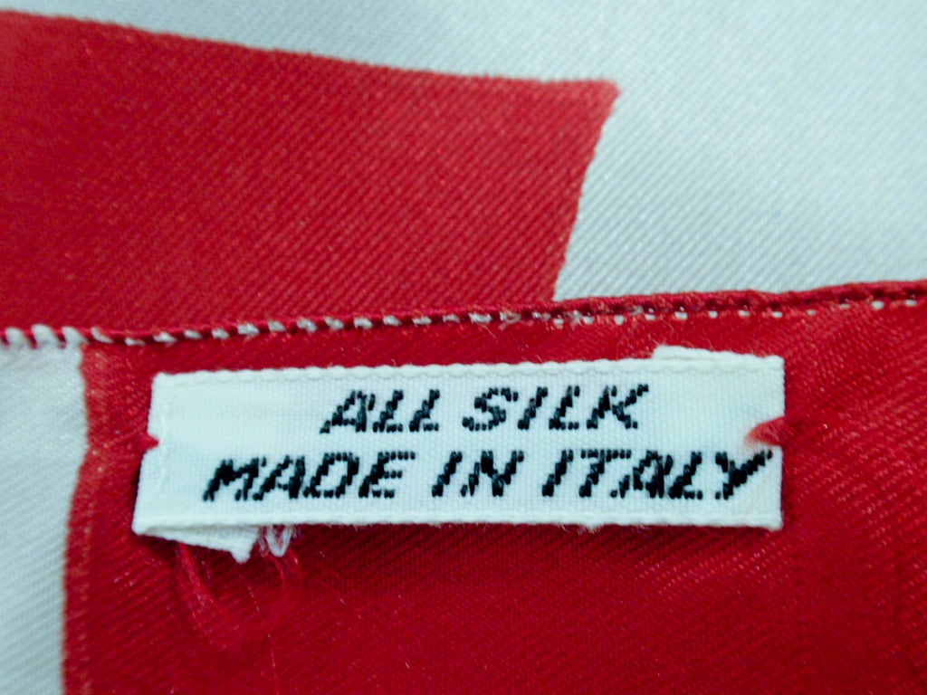 Pierre Cardin Red & Gray Silk Scarf w/ Signature Logo 1