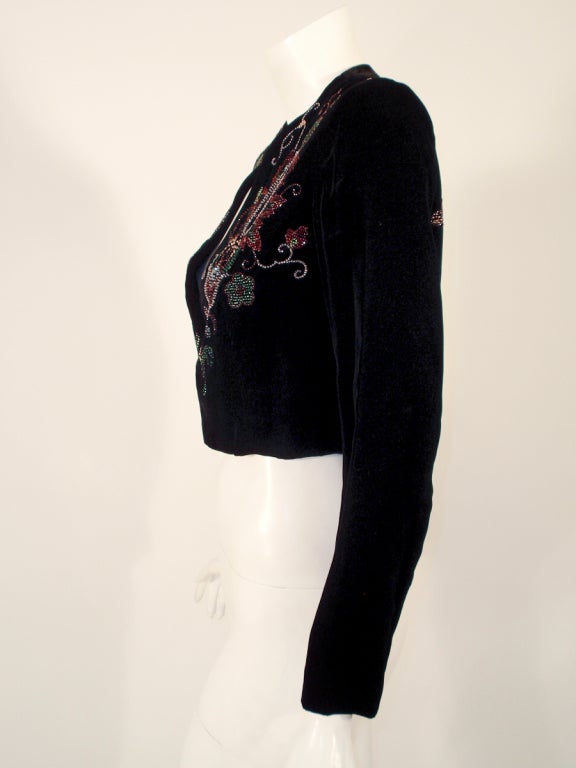 Women's Givenchy Black Velvet Bolero Jacket w/ Floral Beading