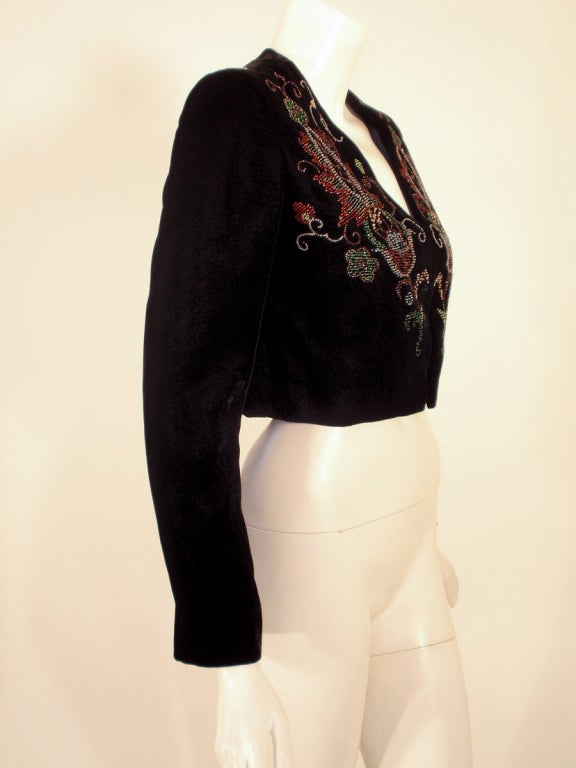 Givenchy Black Velvet Bolero Jacket w/ Floral Beading 2