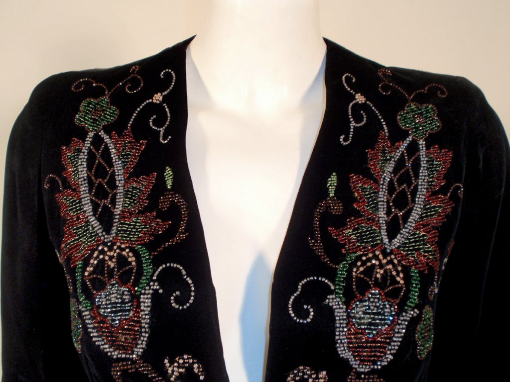 Givenchy Black Velvet Bolero Jacket w/ Floral Beading 3