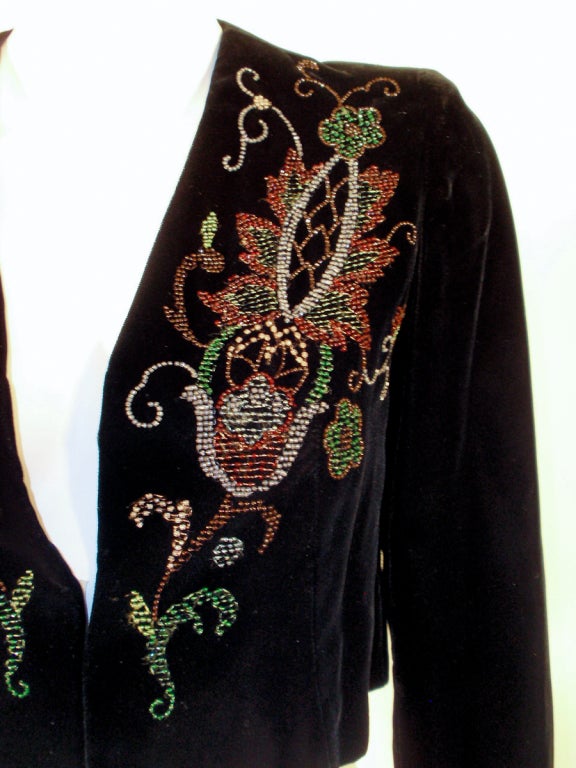 Givenchy Black Velvet Bolero Jacket w/ Floral Beading 5