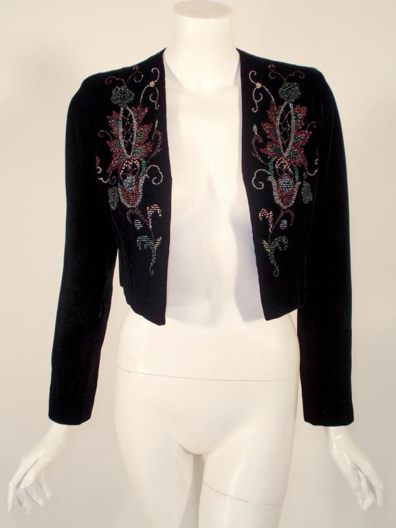 Givenchy Black Velvet Bolero Jacket w/ Floral Beading 6