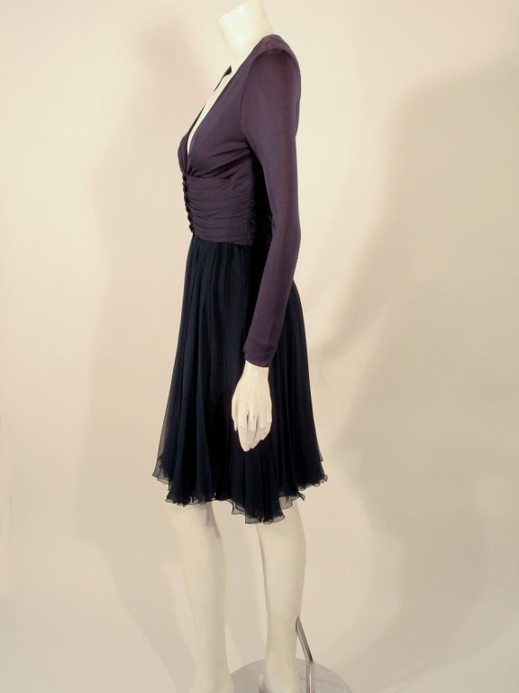 Black Helen Rose Navy Blue V-neck Cocktail Dress w/ Chiffon Skirt