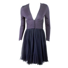 Helen Rose Navy Blue V-neck Cocktail Dress w/ Chiffon Skirt 5
