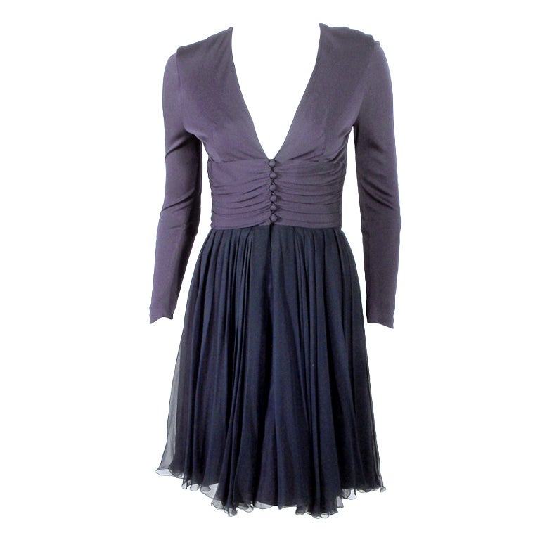 Helen Rose Navy Blue V-neck Cocktail Dress w/ Chiffon Skirt