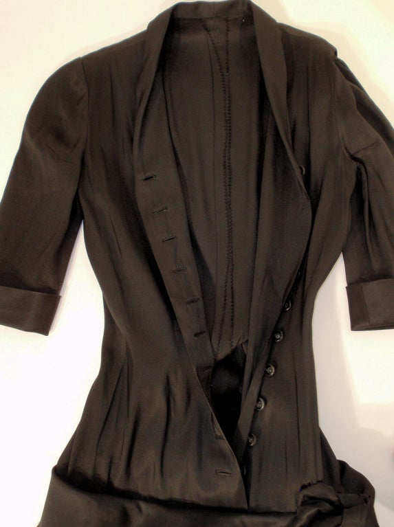 Traina Norell Black Satin Cocktail Dress, Drop Waist & Full Skirt xs For Sale 3