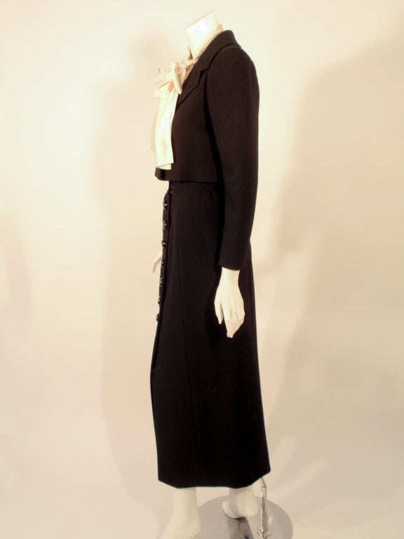 Norman Norell  3 pc. Black Wool Skirt Suit w/ Cream Blouse 1