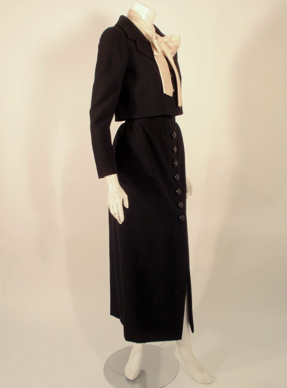 Norman Norell  3 pc. Black Wool Skirt Suit w/ Cream Blouse 2