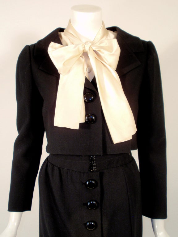 Norman Norell  3 pc. Black Wool Skirt Suit w/ Cream Blouse 3