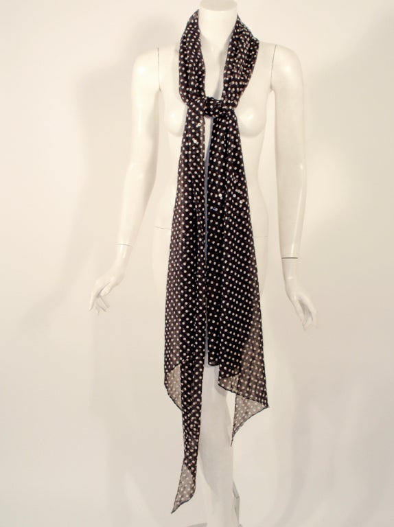 Andre Laug Navy & White Polka Dot Sequin Chiffon Gown, w/ Matching Scarf sz 4 For Sale 4