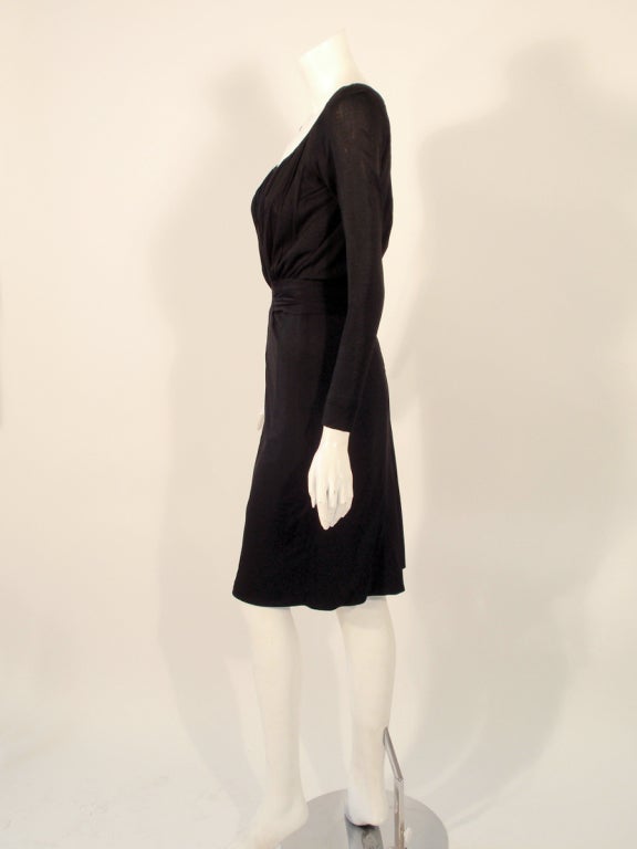 Ceil Chapman Vintage Vestido de cóctel negro de punto de manga larga Negro en venta