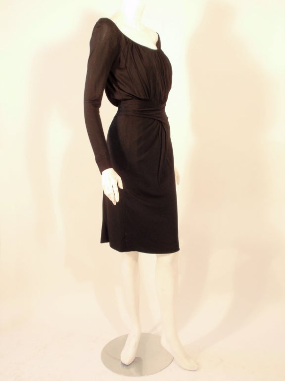 Women's Ceil Chapman Vintage Black Long Sleeve Jersey Cocktail Dress For Sale