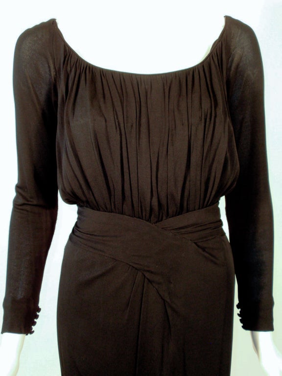 Ceil Chapman Vintage Vestido de cóctel negro de punto de manga larga en venta 1