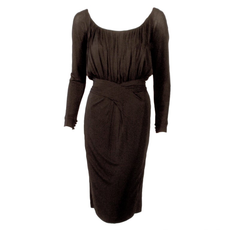 Ceil Chapman Vintage Vestido de cóctel negro de punto de manga larga en venta