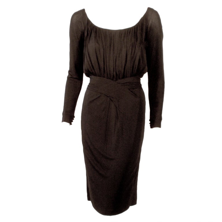 Ceil Chapman Vintage Black Long Sleeve Jersey Cocktail Dress For Sale