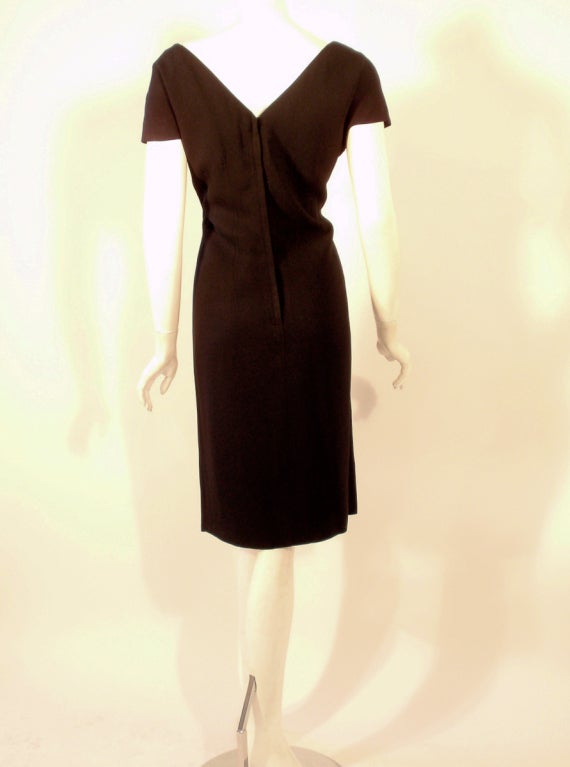 Women's Dorothy O'Hara 1950s Black Cocktail Dress w/ Diagonal Front Pleating Size 10-12 For Sale