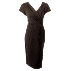 Dorothy O'Hara 1950s Black Cocktail Dress w/ Diagonal Front Pleating Size 10-12 2