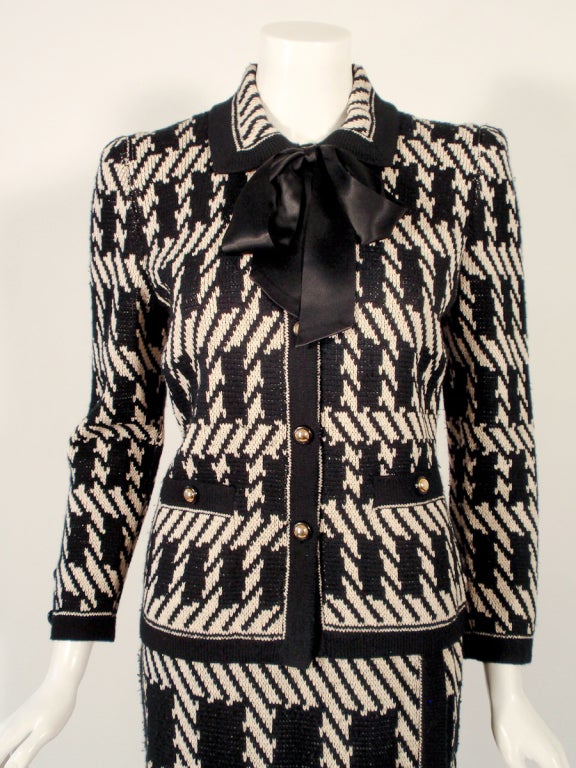 Adolfo 3 pc Black, Taupe Wool Knit Cape, Jacket, Skirt Suit 5